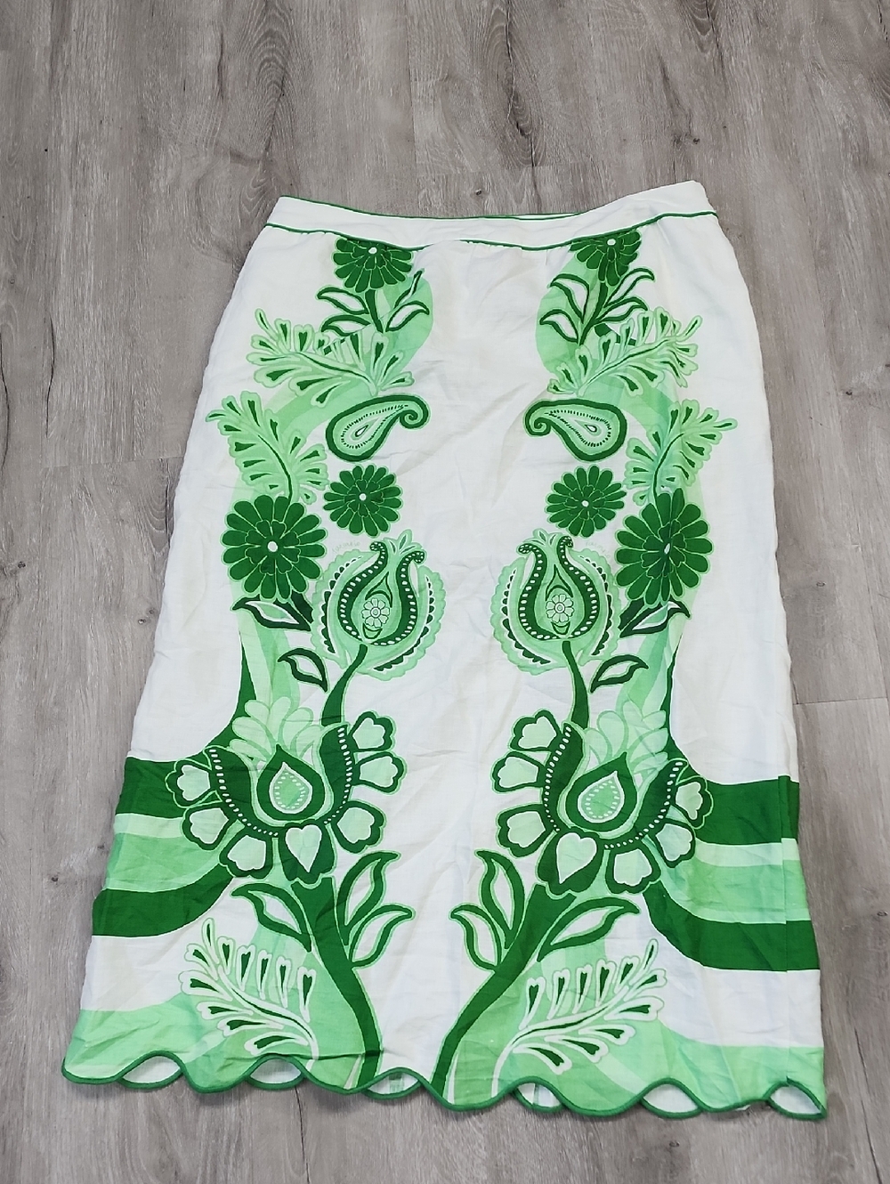 FARM Rio White Maxi Skirt with Green Floral Embroidery